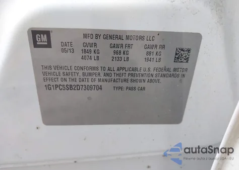 2013 Chevrolet Cruze 1Lt Auto from USA, damaged, VIN 1G1PC5SB2D7309704